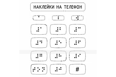 Набор наклеек для маркировки телефона азбукой Брайля, прозрачный, 110 x 120мм.