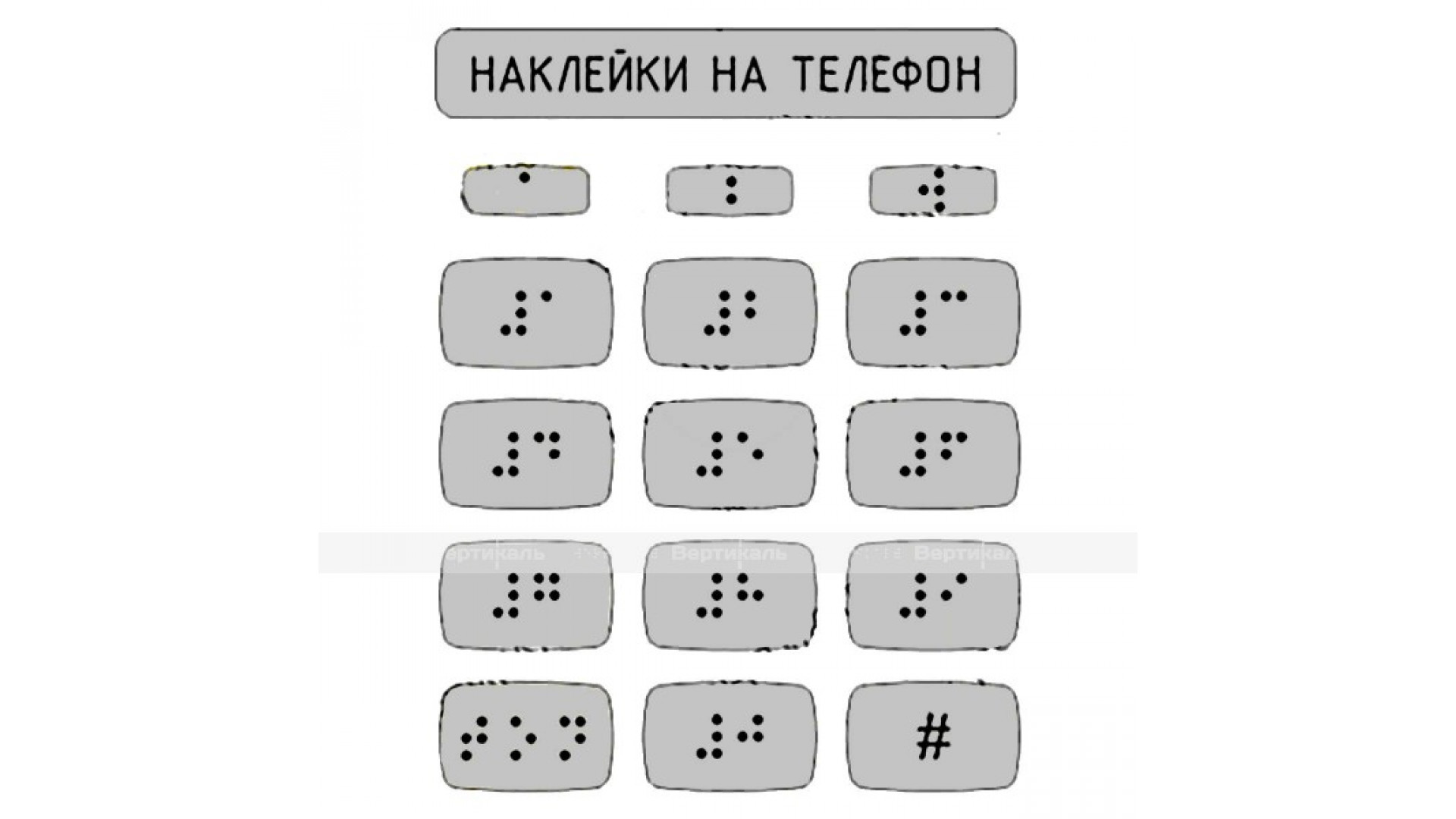 Набор наклеек для маркировки телефона азбукой Брайля, серебристый, 110 x 120мм.